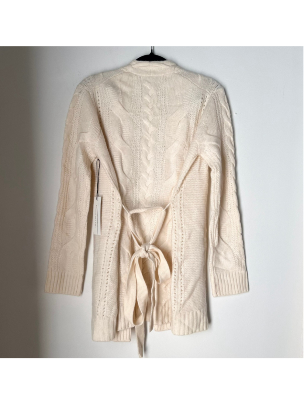 NWT Rachel Zoe Cream 100% 2-Ply Cashmere Cable Knit Belted Cardigan Sweater S - Picture 4 of 13